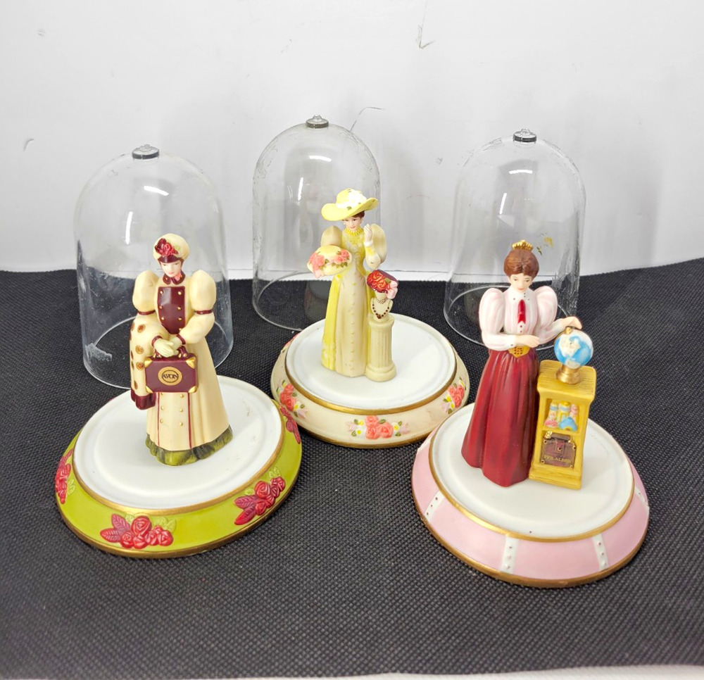 Vintage Avon Mrs PFE Albee Miniature Figurines Lot of 3 /Display Domes